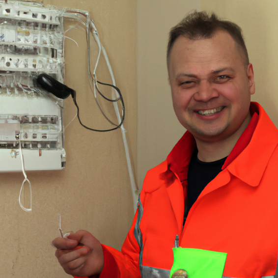 a european electrician smiling